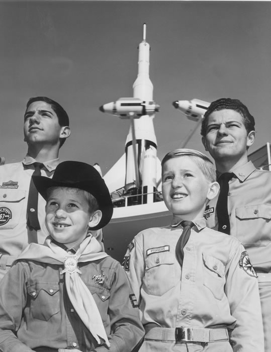 Royal Rangers group at a landmark rocket display